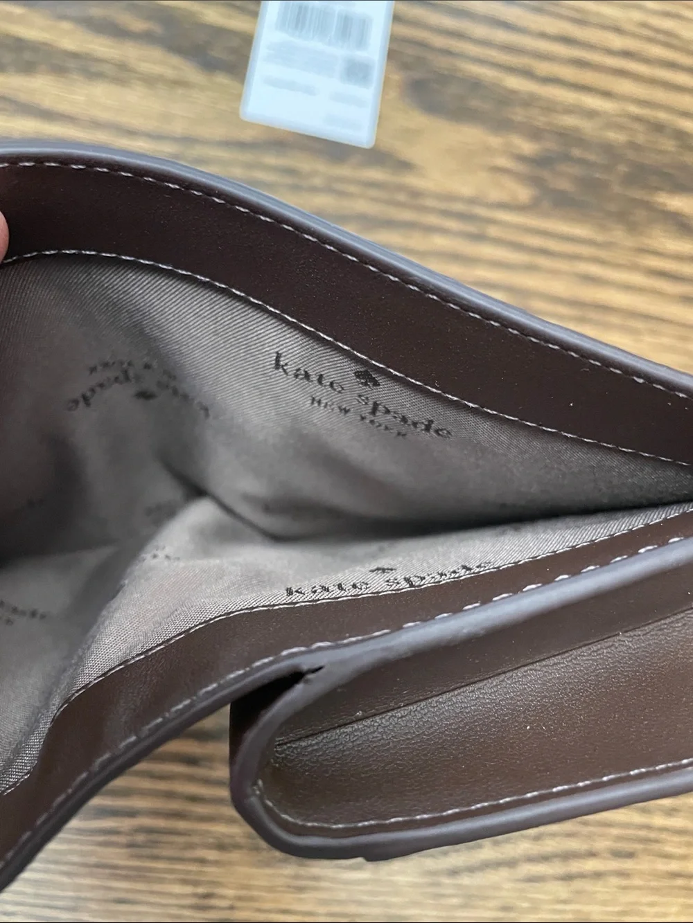 NWT kate spade brown pebbled leather zip wallet with gold logo